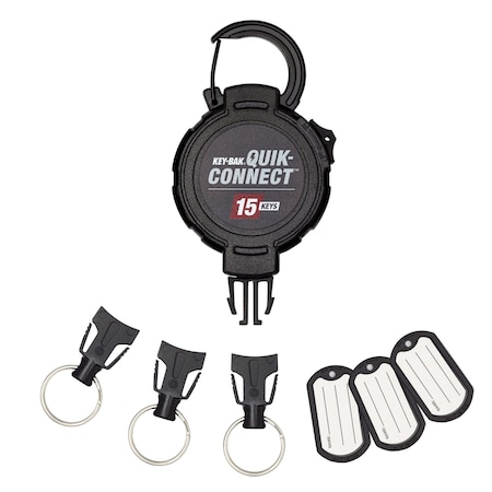 Key-Bak 15-KEY Capacity Retratractable Keychain 3 interchangeable key rings CARABINER attachment, 48" reach 0KM2-43A24